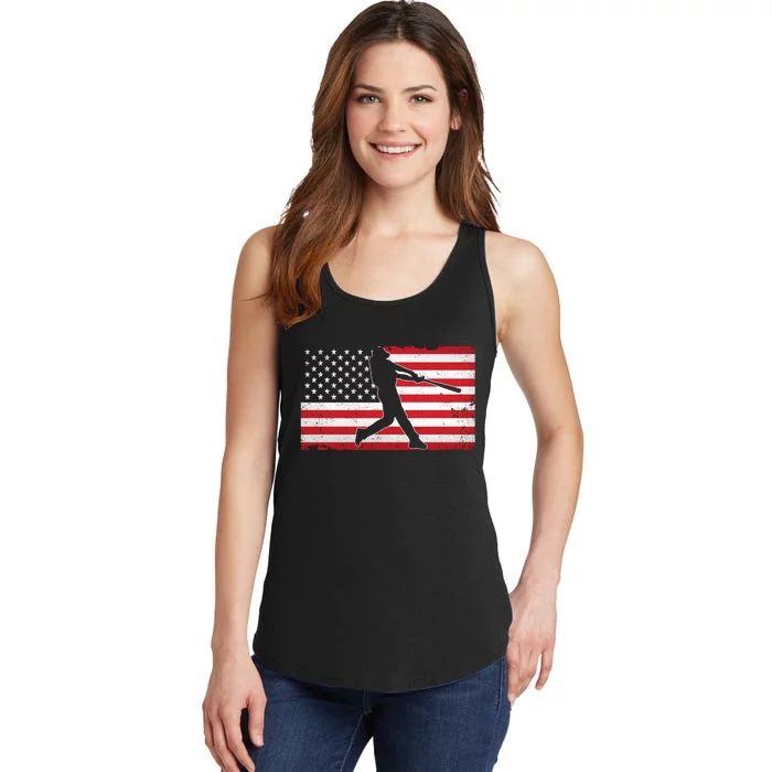 Baseball Player USA American Flag Ladies Essential Tank