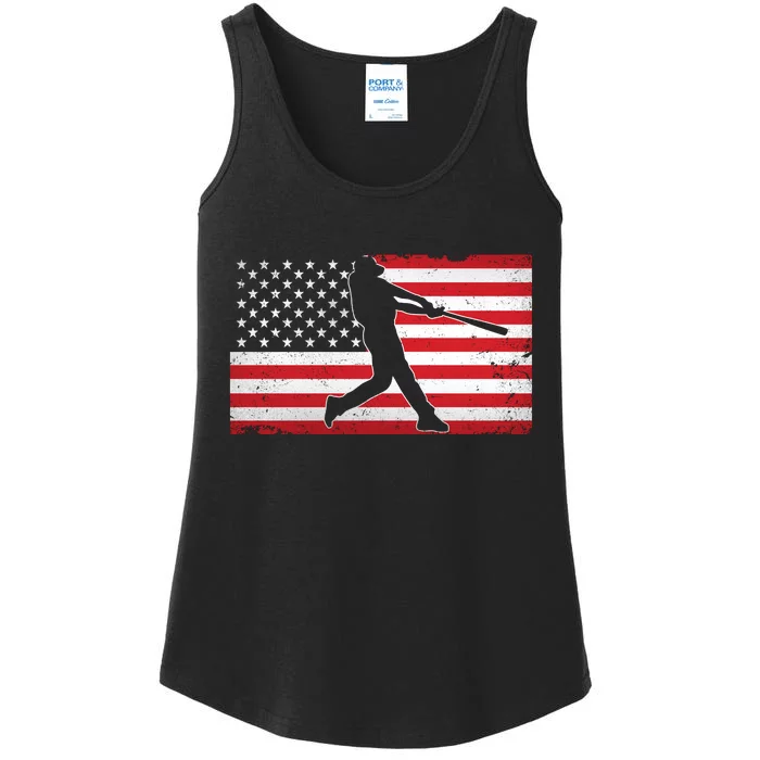 Baseball Player USA American Flag Ladies Essential Tank