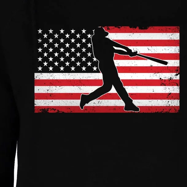 Baseball Player USA American Flag Womens Funnel Neck Pullover Hood