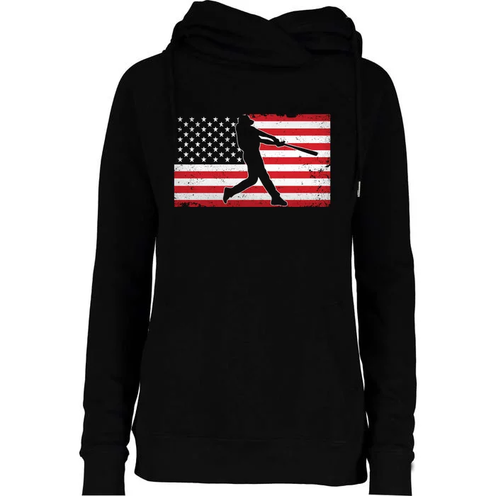 Baseball Player USA American Flag Womens Funnel Neck Pullover Hood