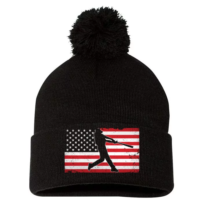 Baseball Player USA American Flag Pom Pom 12in Knit Beanie