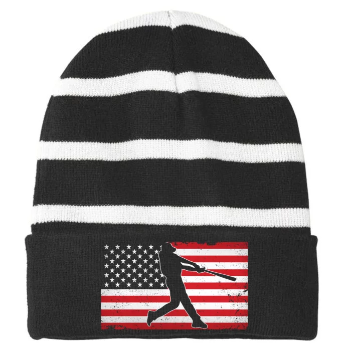 Baseball Player USA American Flag Striped Beanie with Solid Band