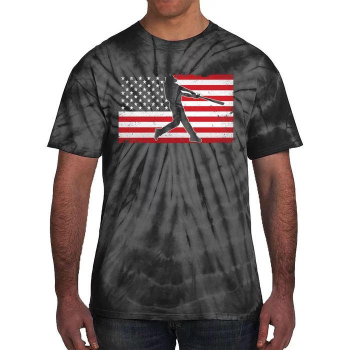 Baseball Player USA American Flag Tie-Dye T-Shirt