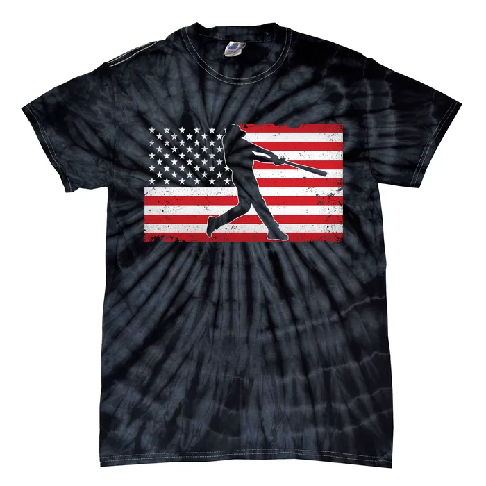 Baseball Player USA American Flag Tie-Dye T-Shirt