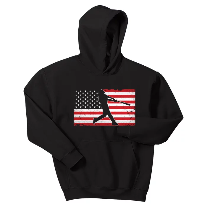 Baseball Player USA American Flag Kids Hoodie