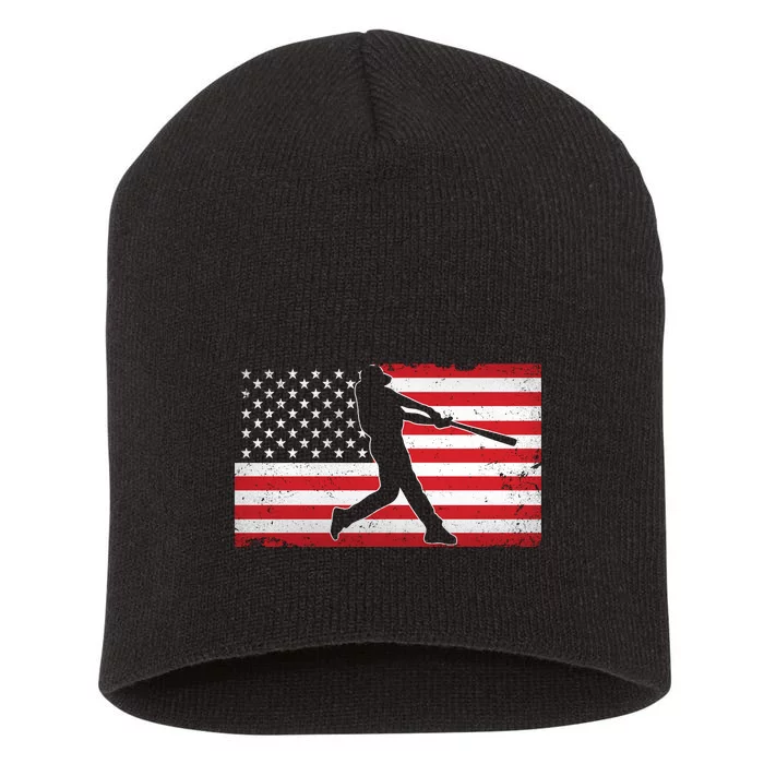 Baseball Player USA American Flag Short Acrylic Beanie