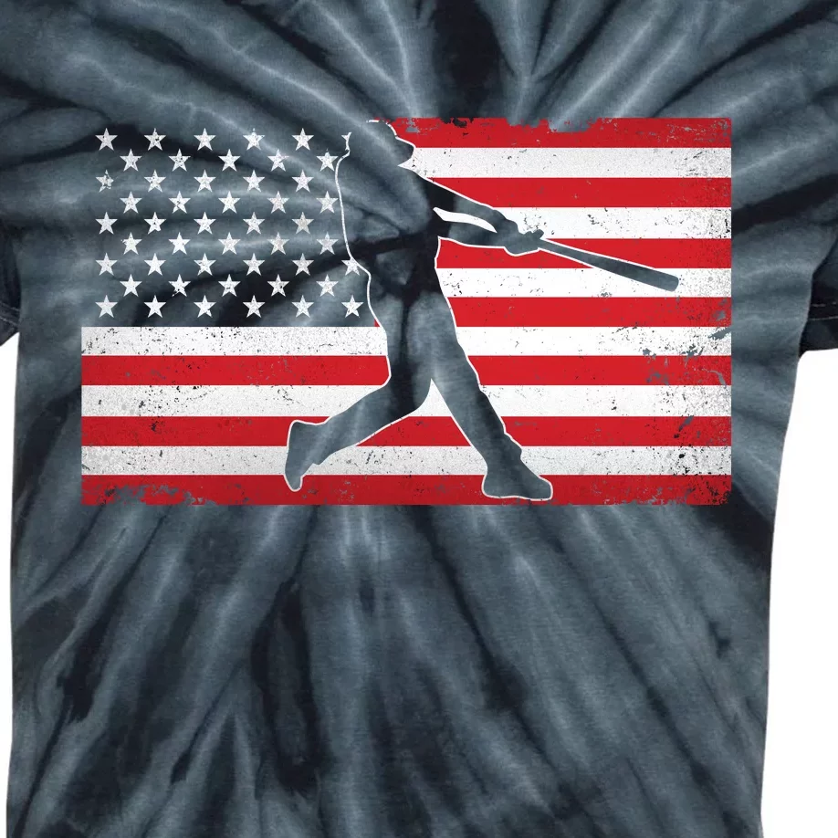 Baseball Player USA American Flag Kids Tie-Dye T-Shirt