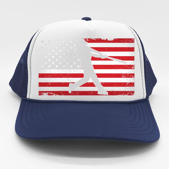 Baseball Player USA American Flag Trucker Hat