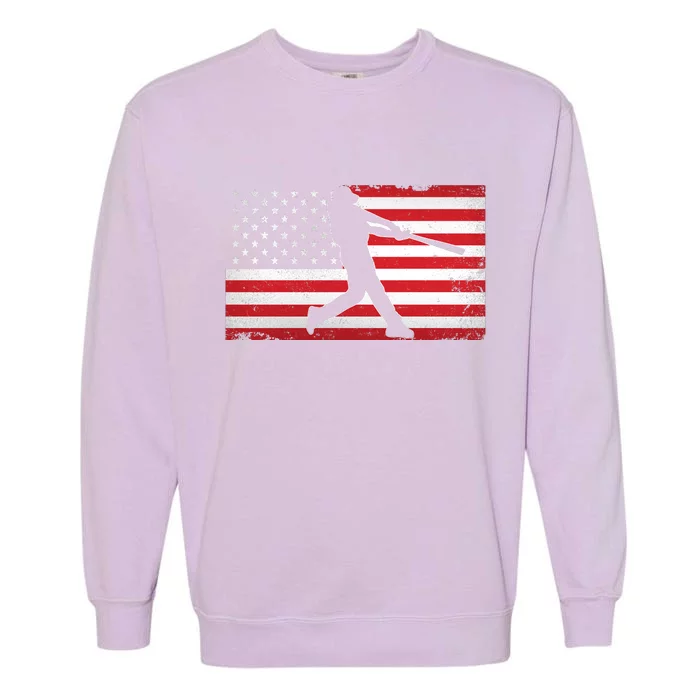 Baseball Player USA American Flag Garment-Dyed Sweatshirt