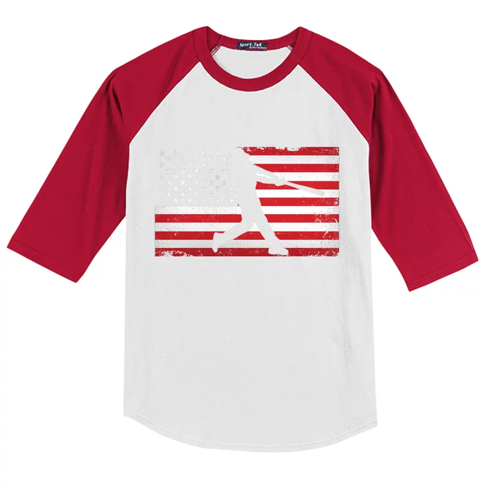 Baseball Player USA American Flag Kids Colorblock Raglan Jersey