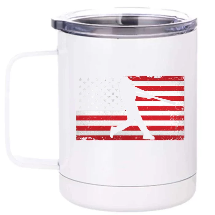 Baseball Player USA American Flag Front & Back 12oz Stainless Steel Tumbler Cup