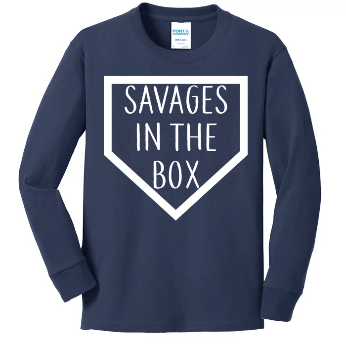 Baseball Savages In The Box Home Plate Kids Long Sleeve Shirt