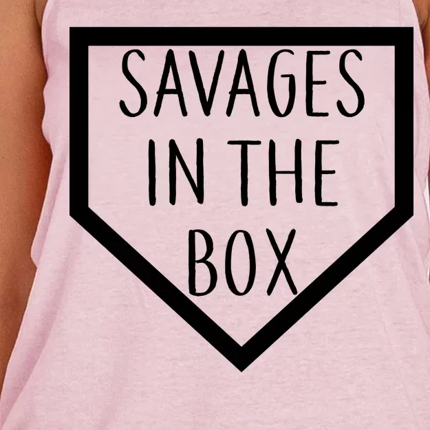 Baseball Savages In The Box Home Plate Women's Knotted Racerback Tank