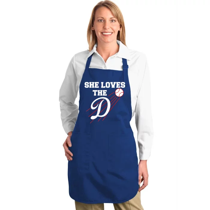 Baseball She Loves The D Los Angeles Full-Length Apron With Pocket