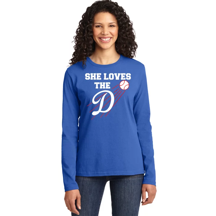 Baseball She Loves The D Los Angeles Ladies Long Sleeve Shirt