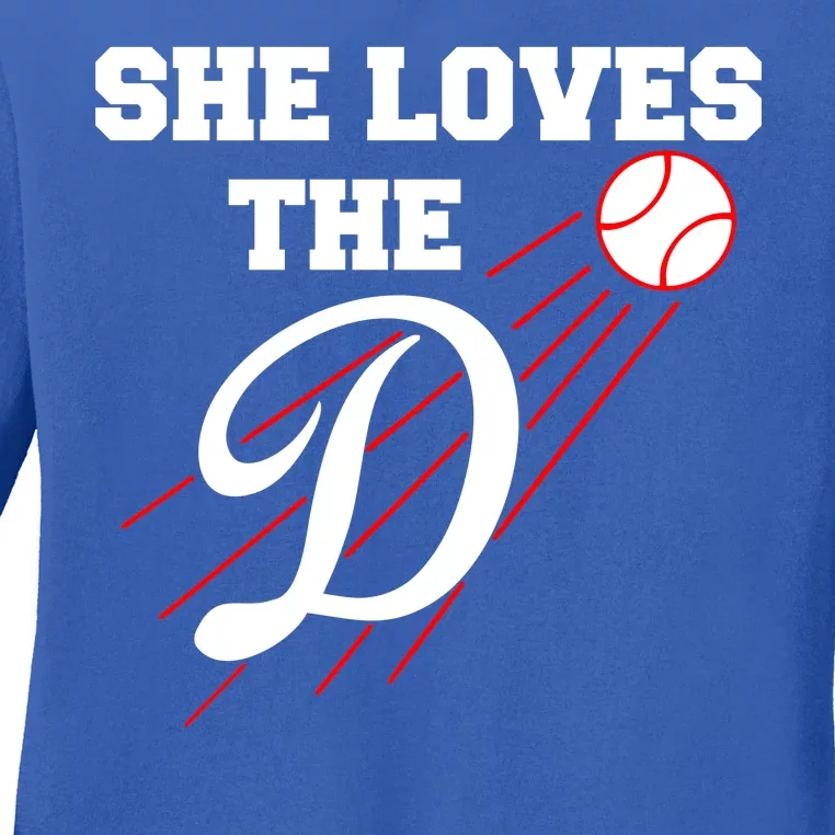 Baseball She Loves The D Los Angeles Ladies Long Sleeve Shirt