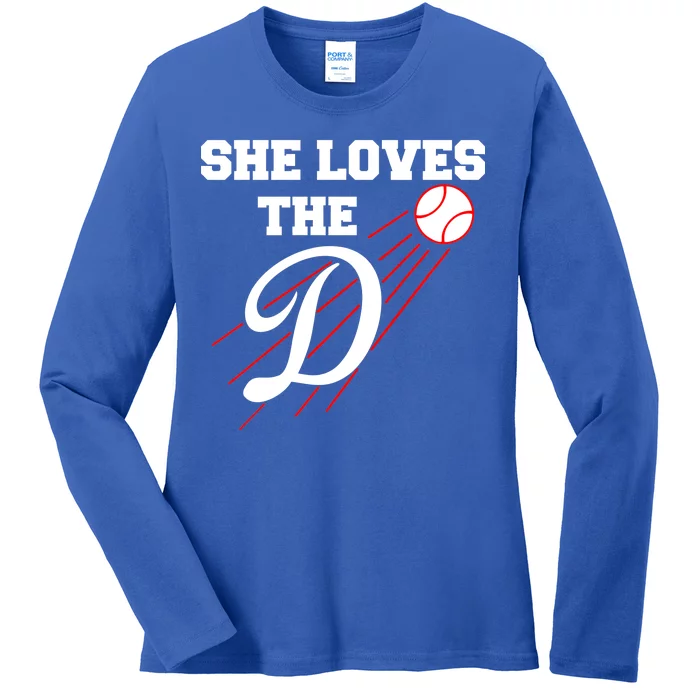 Baseball She Loves The D Los Angeles Ladies Long Sleeve Shirt