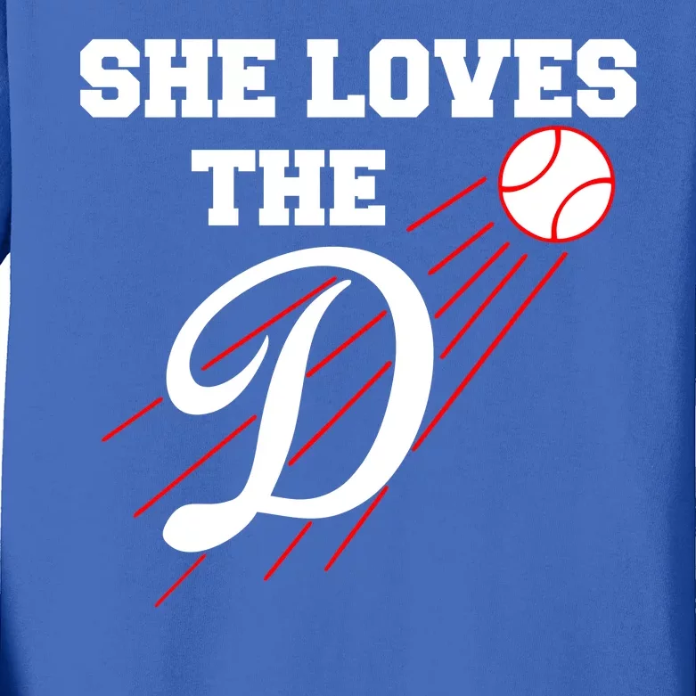 Baseball She Loves The D Los Angeles Kids Long Sleeve Shirt