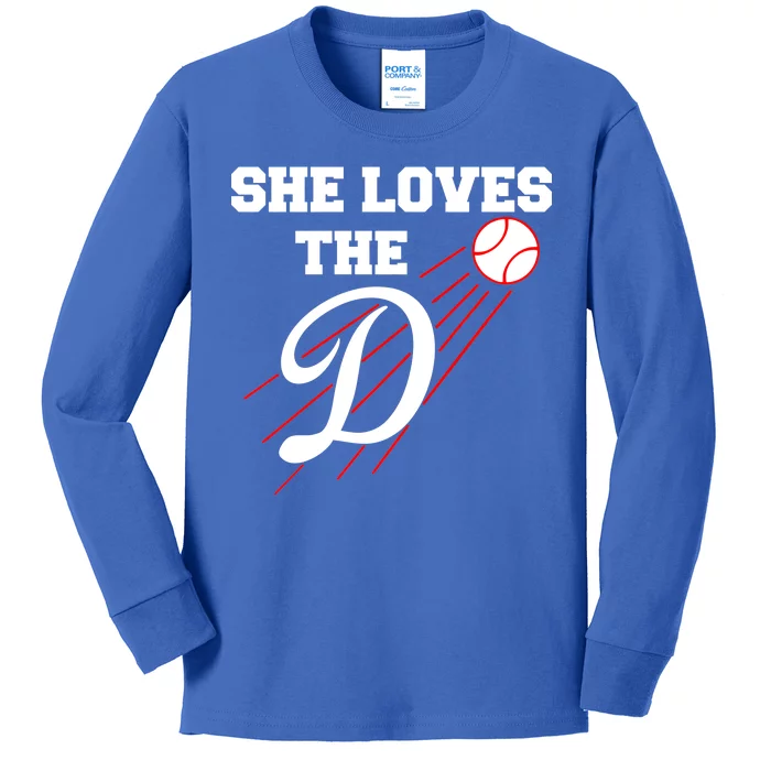 Baseball She Loves The D Los Angeles Kids Long Sleeve Shirt