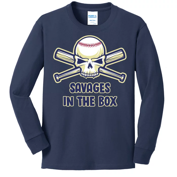 Baseball Skull Savages In The Box Kids Long Sleeve Shirt