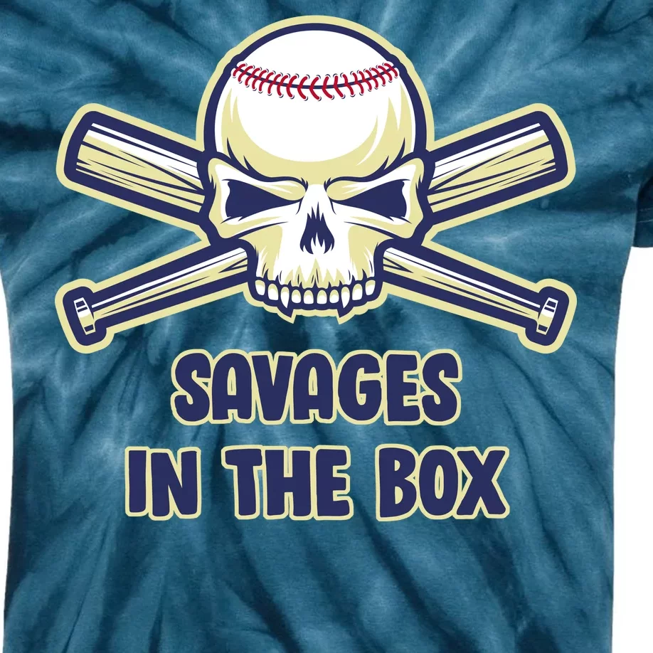 Baseball Skull Savages In The Box Kids Tie-Dye T-Shirt