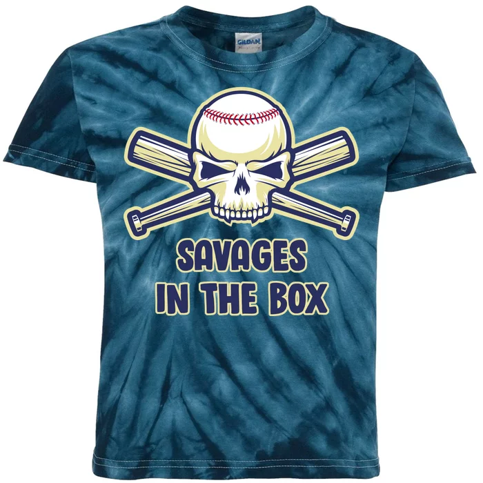 Baseball Skull Savages In The Box Kids Tie-Dye T-Shirt