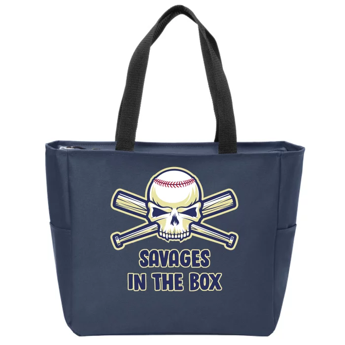 Baseball Skull Savages In The Box Zip Tote Bag