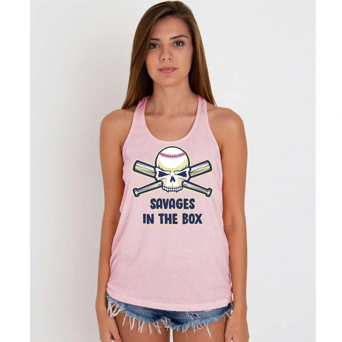 Baseball Skull Savages In The Box Women's Knotted Racerback Tank