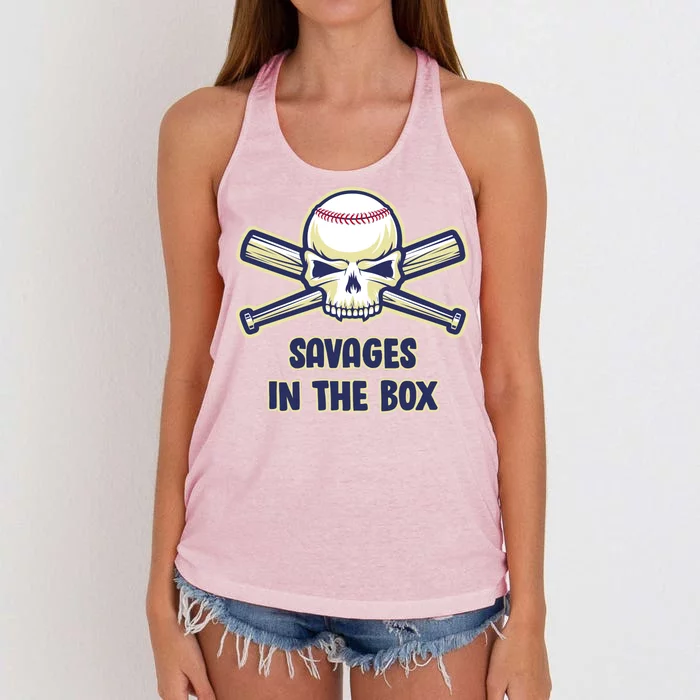 Baseball Skull Savages In The Box Women's Knotted Racerback Tank