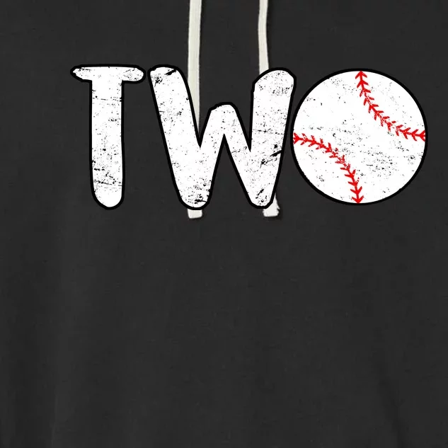 Baseball Two Years Old 2nd Birthday Garment-Dyed Fleece Hoodie