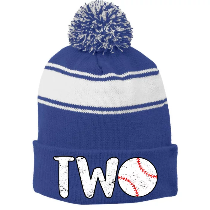 Baseball Two Years Old 2nd Birthday Stripe Pom Pom Beanie