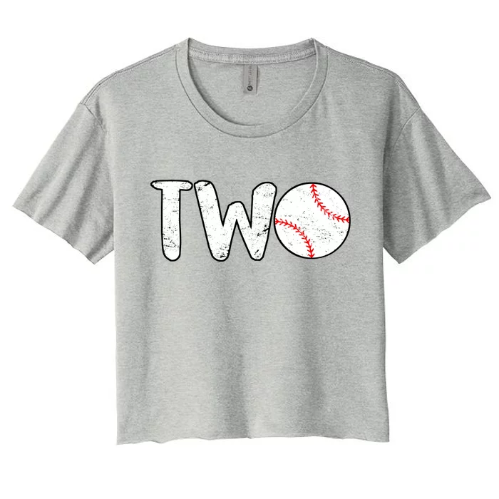 Baseball Two Years Old 2nd Birthday Women's Crop Top Tee