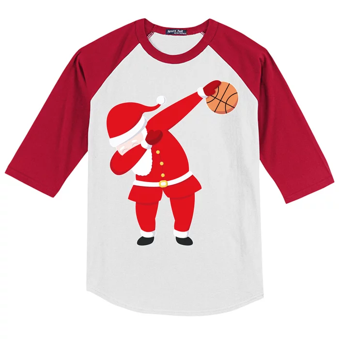 Basketball Dabbing Santa Kids Colorblock Raglan Jersey