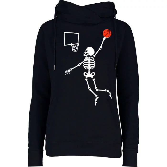 Basketball Dunking Skeleton Womens Funnel Neck Pullover Hood