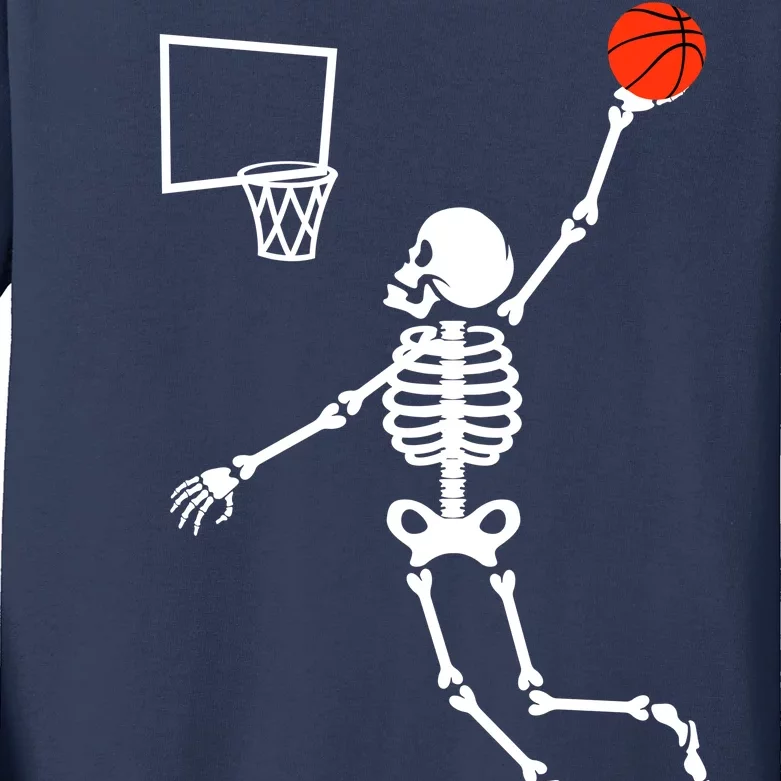 Basketball Dunking Skeleton Kids Long Sleeve Shirt