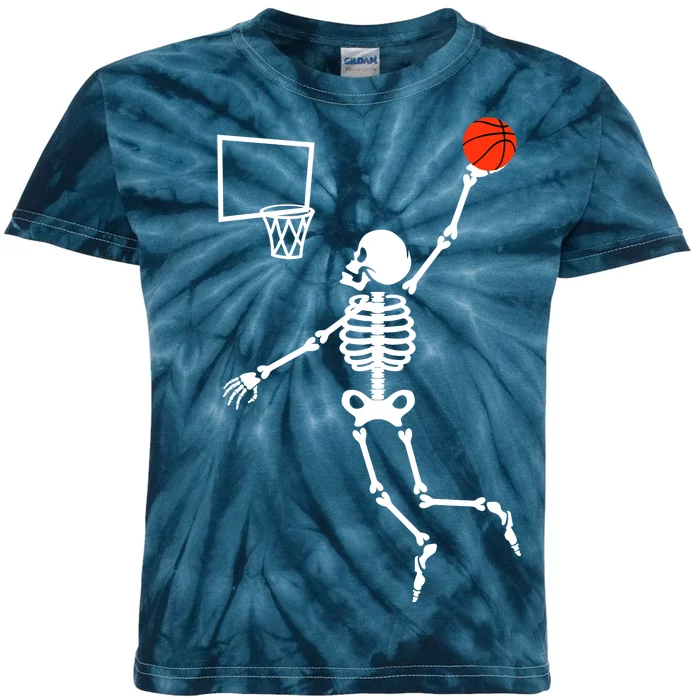 Basketball Dunking Skeleton Kids Tie-Dye T-Shirt