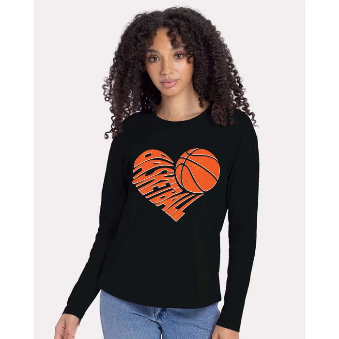 Basketball Love Heart Womens Cotton Relaxed Long Sleeve T-Shirt