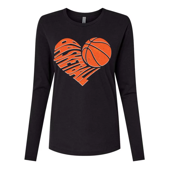 Basketball Love Heart Womens Cotton Relaxed Long Sleeve T-Shirt