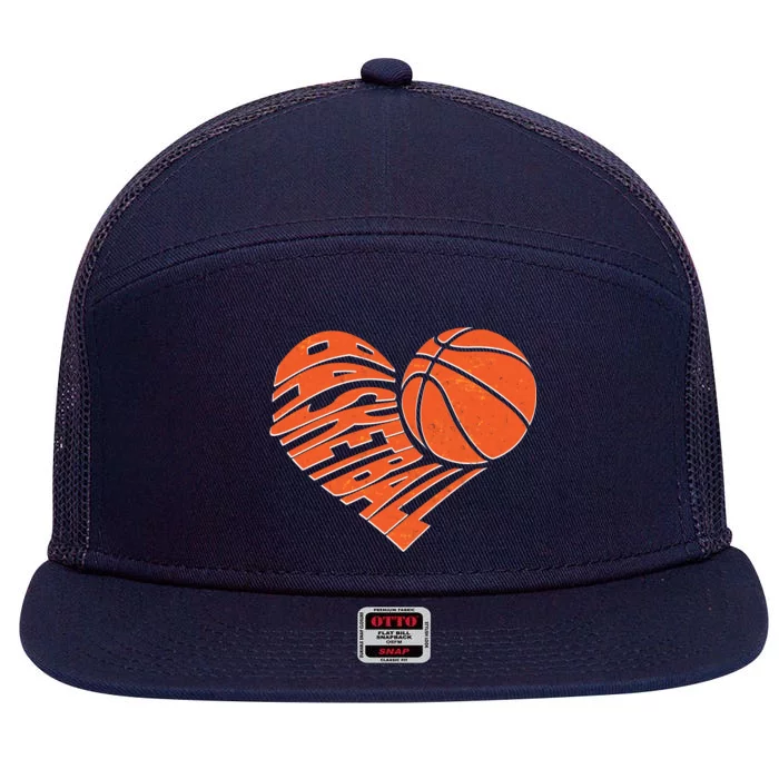 Basketball Love Heart 7 Panel Mesh Trucker Snapback Hat