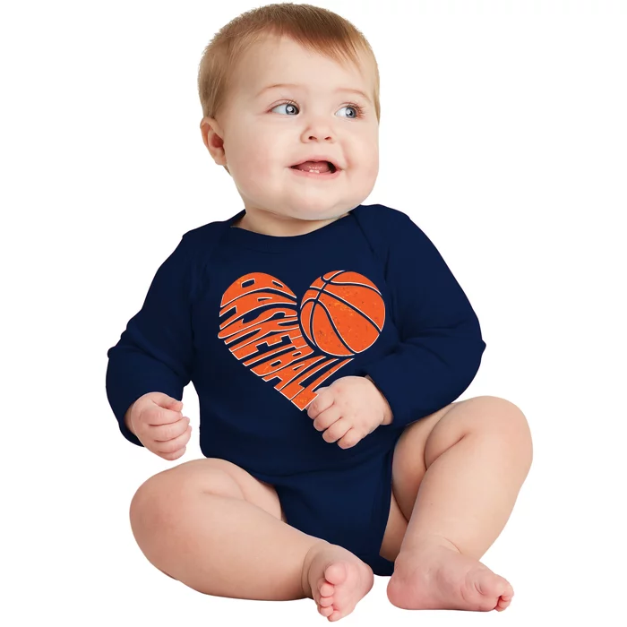 Basketball Love Heart Baby Long Sleeve Bodysuit