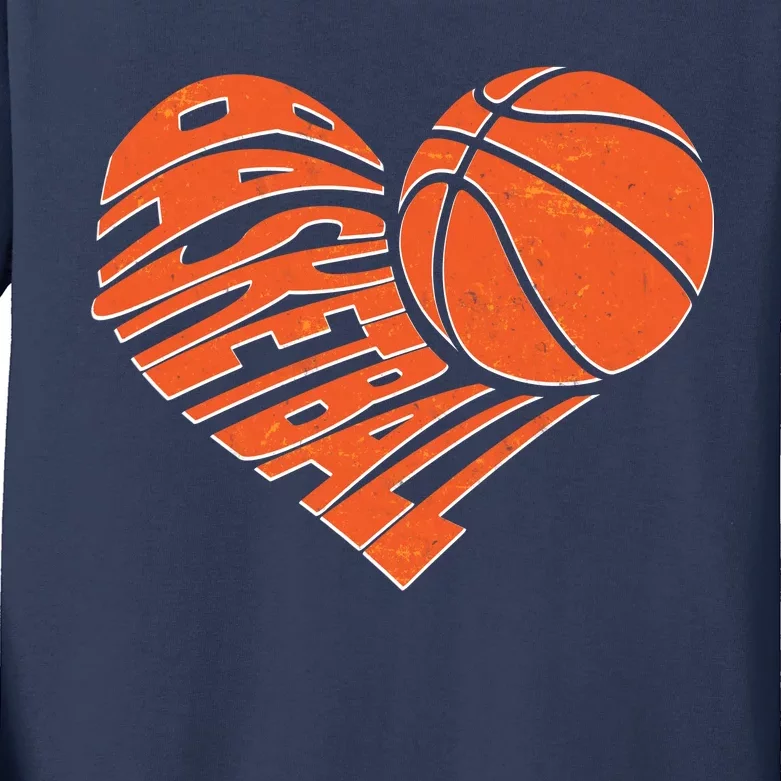 Basketball Love Heart Kids Long Sleeve Shirt