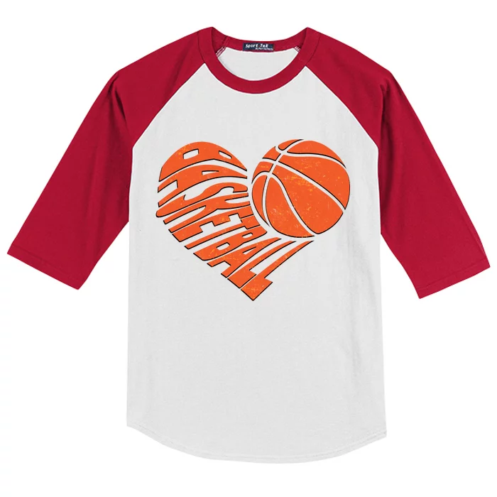 Basketball Love Heart Kids Colorblock Raglan Jersey