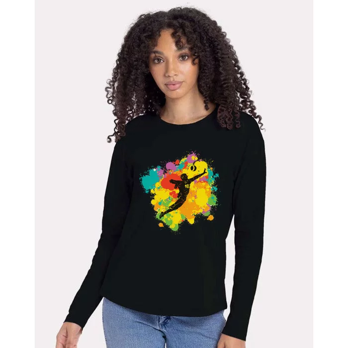 Basketball Player Colorful Womens Cotton Relaxed Long Sleeve T-Shirt