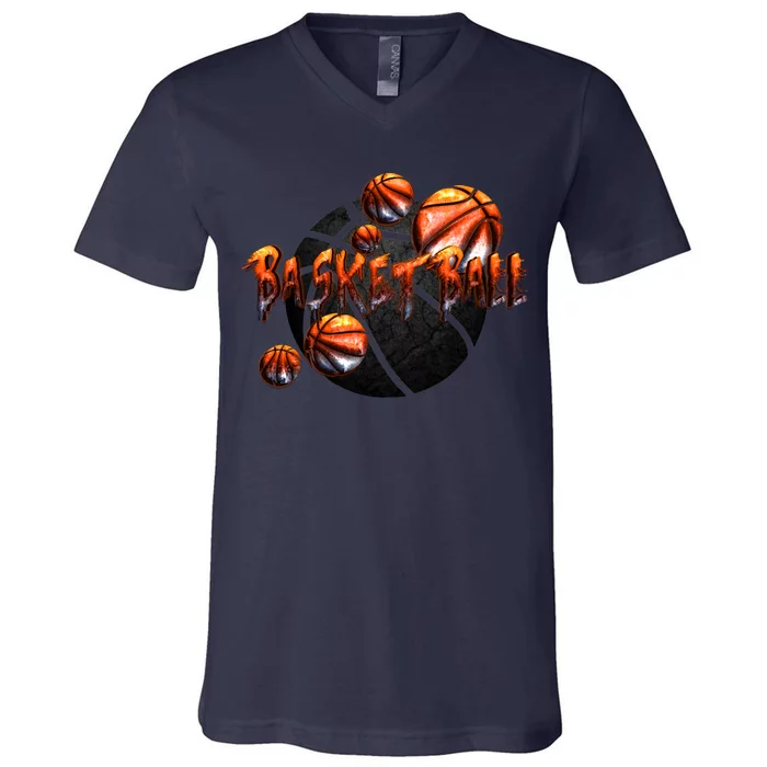 Basketball Stone Logo V-Neck T-Shirt