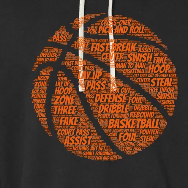 Basketball Word Text Art Garment-Dyed Fleece Hoodie