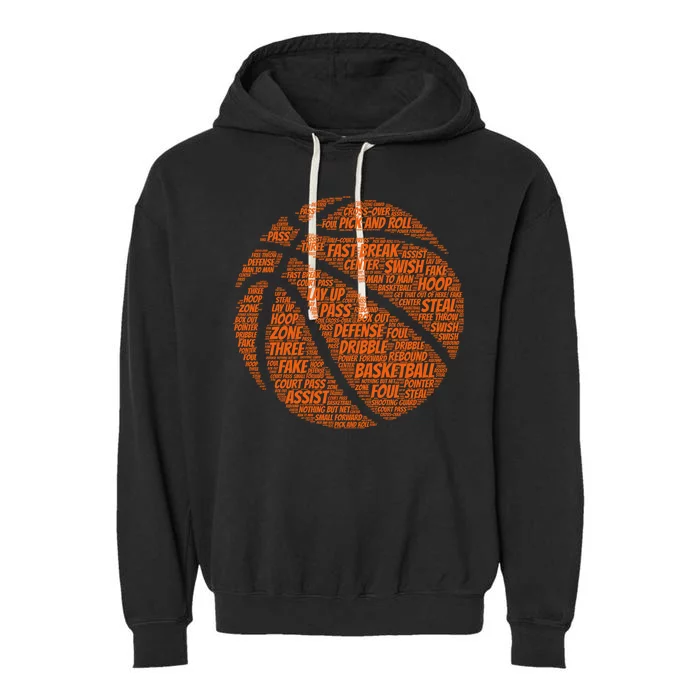 Basketball Word Text Art Garment-Dyed Fleece Hoodie