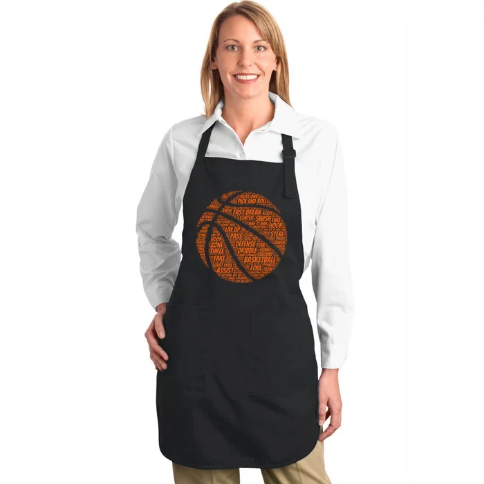 Basketball Word Text Art Full-Length Apron With Pocket