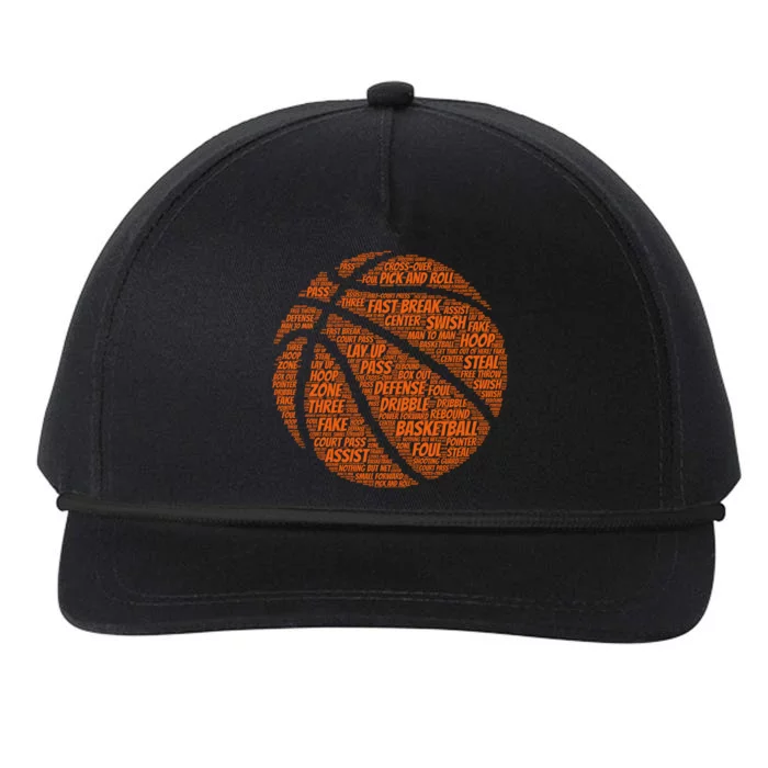 Basketball Word Text Art Snapback Five-Panel Rope Hat