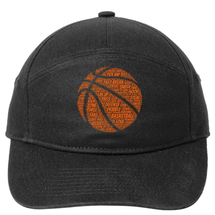 Basketball Word Text Art 7-Panel Snapback Hat