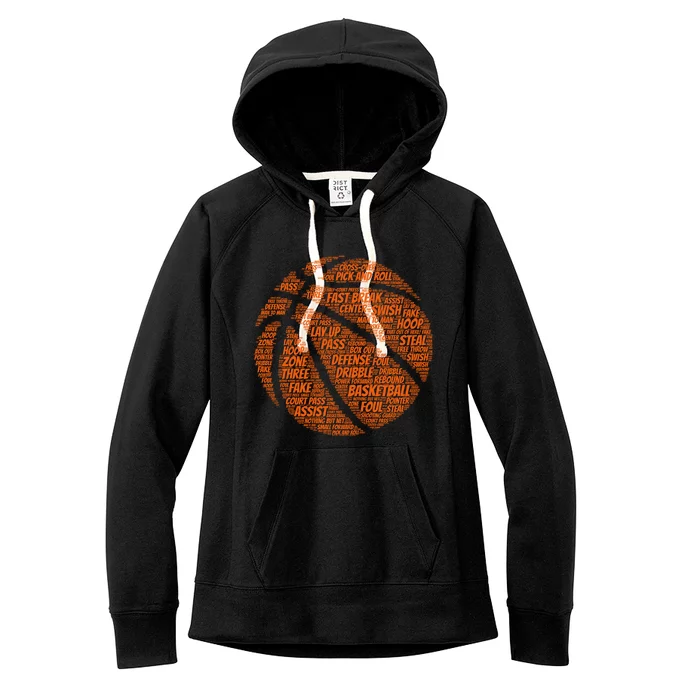 Basketball Word Text Art Women's Fleece Hoodie